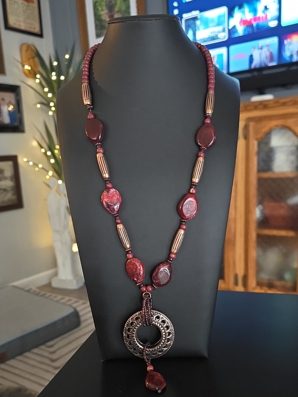 Women’s Bohemian Red Bead Pendant Necklace